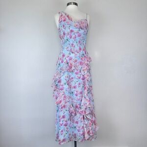 ASTR Levina Dress Small Y2K Fairycore Ethereal Romantic Floral Ruffle Side Slit